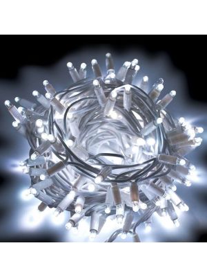 Catena luminosa 10 m, 200 maxi led luce fissa, SENZA trasformatore, prolungabile cavo bianco, bianco ghiaccio