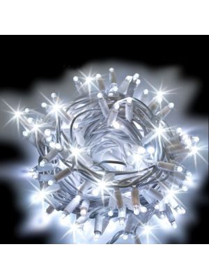 Catena luminosa 10 m 200 maxiled Flashled Diamond, SENZA alimentazione, prolungabile cavo bianco, bianco ghiaccio