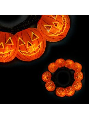 Catena luminosa 10 zucche Halloween glitter a batteria luce fissa led arancione