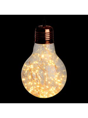 Lampadina a goccia di vetro e metallo color rame - Ø21,5cm - 100 microled - bianco classic