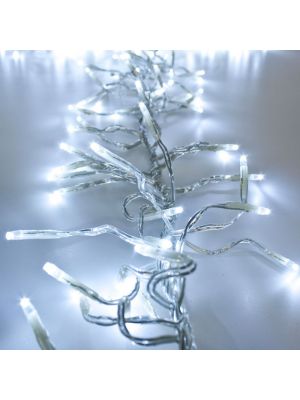 Catena festone 15 m cavo trasparente cluster 1500 miniled a luce fissa bianco ghiaccio freddo