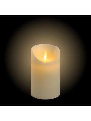 Candela Ø 7,5 x h 12,5 cm in cera ruvida Avorio, moving flame, led bianco classic