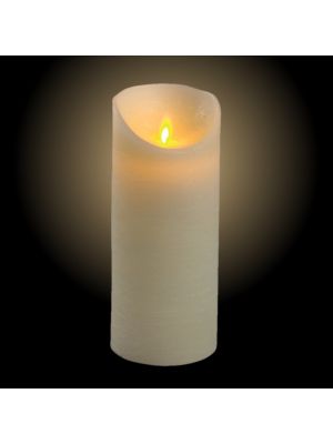 Candela Ø 7,5 x h 18 cm in cera ruvida Avorio, moving flame, led bianco classic