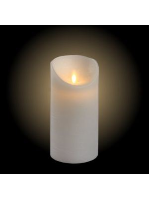 Candela Ø 7,5 x h 15 cm in cera ruvida Bianca, moving flame, led bianco classic