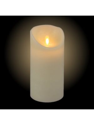 Candela Ø 9 x h 18 cm in cera ruvida, effetto fiamma, led bianco classic a batteria