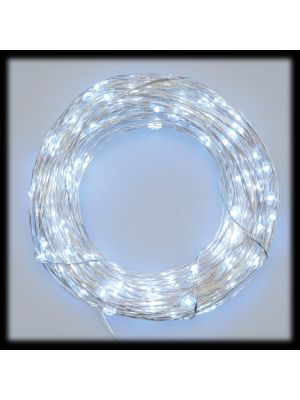 Catena 20 m a batteria 200 micro led con telecomando IR timer bianco ghiaccio freddo da esterno