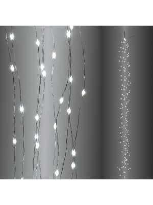 Cascata di luci 150 microled High Brightness, 10 stringhe 1,5 m, luce fissa, bianco ghiaccio cavo metal silver