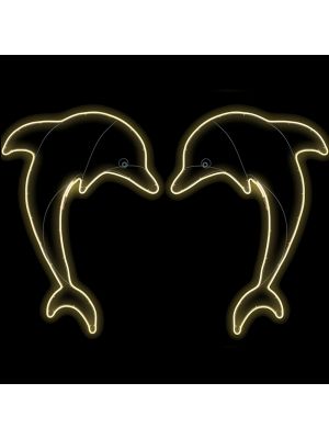 Set 2 Delfini luminosi 73 x H 95 cm, neon bifacciale, 352 led, bianco classic caldo