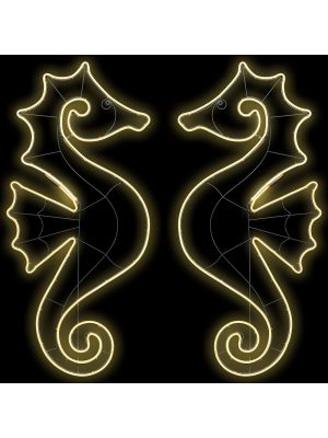 Set 2 Cavallucci marini 54 x H 114 cm, neon bifacciale, 520 led, bianco classic caldo