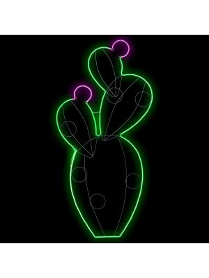 Fico d'India luminoso 78 x H 158 cm, neon bifacciale, 496 led, verde e rosa