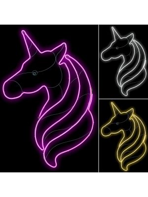 Set 3 Unicorni luminosi 75 x H 120 cm, neon bifacciale, 440 led, colori misti - rosa, bianco caldo e freddo