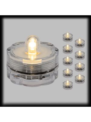 Set 10 candele subacquee a batteria luce fissa, 1 Led bianco classic caldo, uso esterno