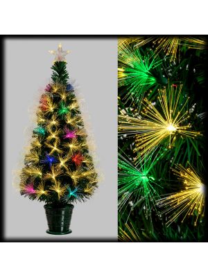 Albero di natale fibre ottiche H 100 cm, bianco classic e giochi di luce Flashled RGB