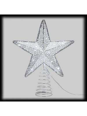 Puntale a Stella argento 15 microled a batteria, luce fissa, timer, bianco freddo