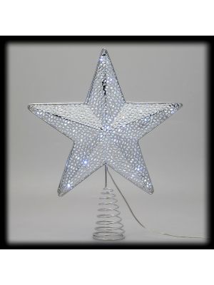 Puntale a Stella argento 23 microled a batteria, luce fissa, timer, bianco ghiaccio freddo
