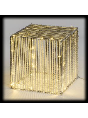 Cubo 3D argento 37 x 37 cm, 100 led superbright, luce fissa, bianco classic caldo