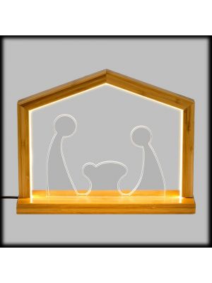 Natività capanna h 24 cm, decorazione Wood Natural, bianco caldo