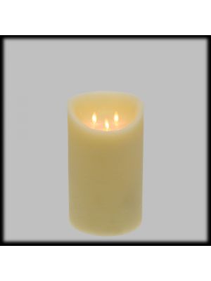 Candela in cera avorio Ø15xH25cm a batteria, effetto fiamma, led bianco caldo