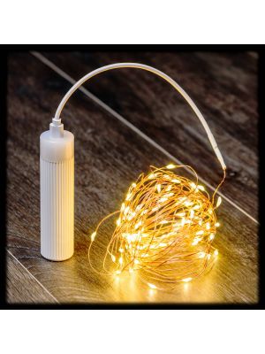 Catena luminosa a batteria 100 microled 9.9 m, giochi di luce bianco caldo