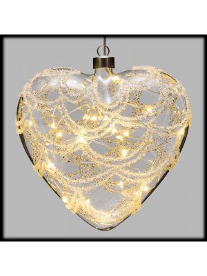 Cuore luminoso in vetro 20 microled a batteria bianco classic
