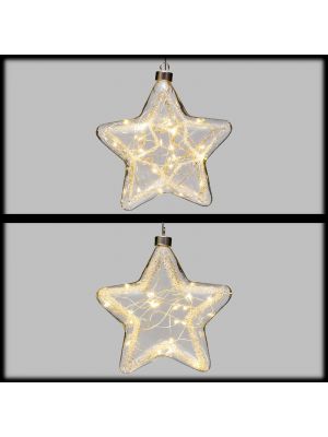 Mix 2 stelle luminose ø 18 cm in vetro trasparente decorato, a batteria, luce bianco caldo
