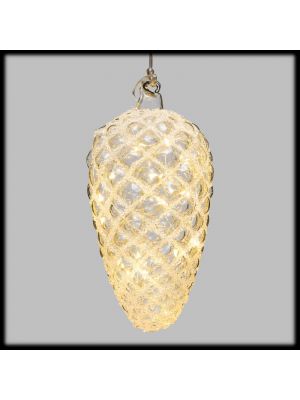 Decorazione pigna in vetro 15 Microled a batteria bianco classic