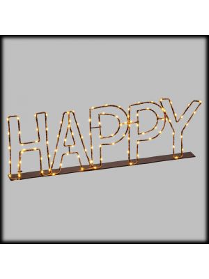 Scritta HAPPY 3D con telaio in metallo|microled. Bianco caldo