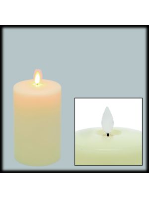Candela in cera avorio Ø7,5xH12,5cm a batteria, effetto fiamma, led bianco caldo