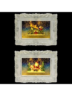 Mix 2 quadri luminosi a batteria, soggetti natalizi, 27xh21cm, bianco caldo, luce fissa