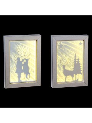 Mix 2 pannelli decorati mirror infinity, soggetti natalizi, luce fissa, bianco caldo