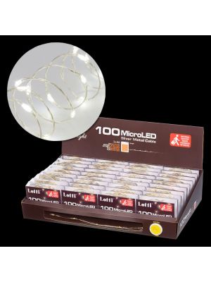 Kit 36 Catene luminose a batteria, 100 microled, 9.9 m, luce fissa, bianco ghiaccio