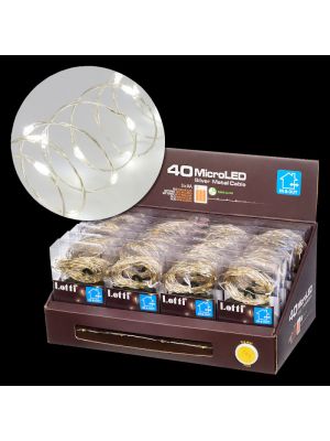Kit 24 Catene luminose a batteria, 40 microled, 3,9 m, bianco ghiaccio