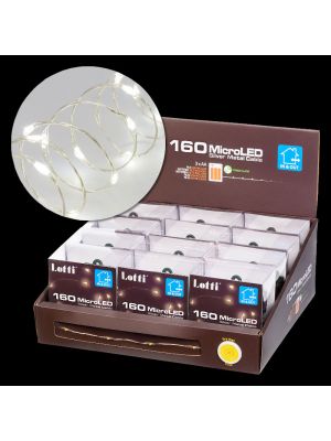 Kit 12 Catene luminose a batteria, 160 microled, 15,9 m, bianco ghiaccio