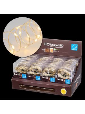 Kit 24 Catene luminose a batteria, 80 microled, 7,9 m, bianco caldo