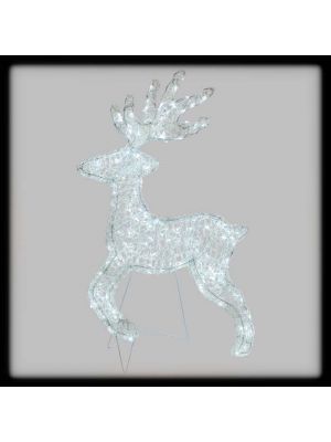 Renna luminosa galoppante H85 cm, 180 led ø5mm, luce fissa bianco ghiaccio