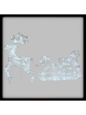 Renna luminosa con slitta H85cm 350 led ø5mm bianco ghiaccio