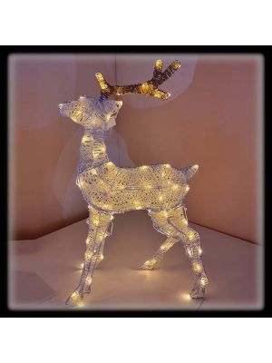 Renna natalizia bicolore h 70 cm, 83 led luce fissa, bianco tradizionale