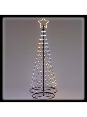 Albero conico H200cm con gocce di luce bianco ghiaccio e bianco classic