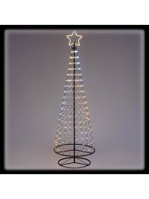 Albero conico H240cm con 342 gocce di luce bianco ghiaccio e bianco classic