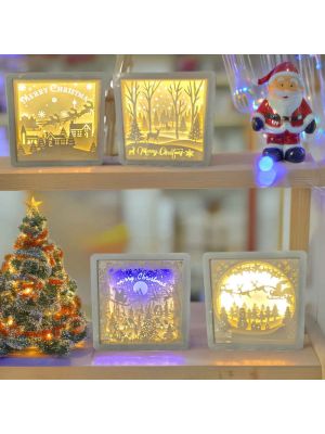 Mix 4 decorazioni luminose natalizie, led bianco caldo e blu, 16x16cm, a batteria