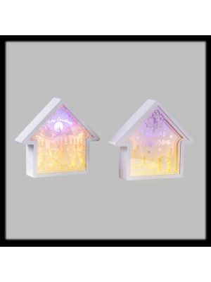 Mix 2 casette natalizie, led bianco caldo e blu, 21x20 cm, a batteria