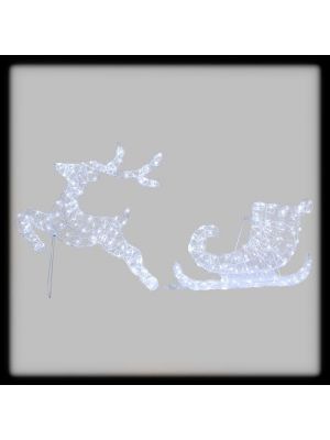 Renna luminosa con slitta H65cm 220 gocce led bianco ghiaccio