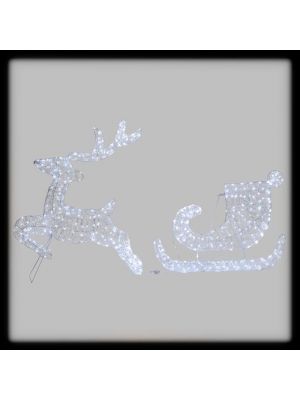 Renna luminosa con slitta H80cm 400 gocce led bianco ghiaccio