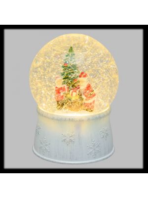 Sfera in vetro con albero e Babbo Natale|glitter led bianco caldo