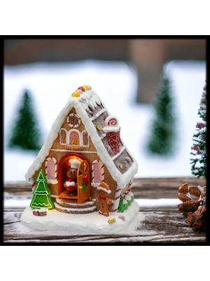 Villaggio di Natale|Ginger bread house con porta che si apre e si chiude, h 18 cm