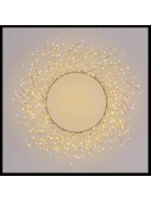 Corona decorativa luminosa in rami di tiglio champagne Ø75 cm con 350 microled – luce bianco caldo e bianco freddo