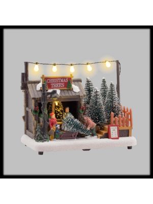 Villaggio natalizio, negozio di alberi di Natale Trees Shop, H14 cm