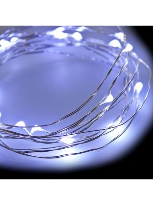 Catena luminosa 20 micro led a batteria luce fissa cavo metal bianco ghiaccio freddo