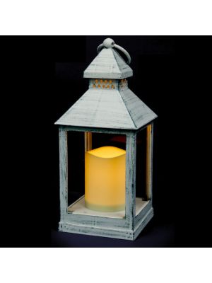 lanterna bianco antico a batteria h 24 cm - effetto fiamma - led bianco classic