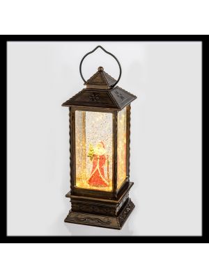 Lanterna natalizia con neve glitter, h 27,5, a batteria, luce fissa, bianco classic
